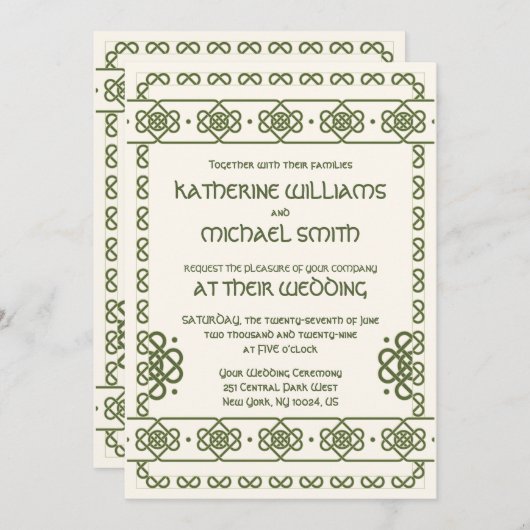 Green Celtic Knots Invitations de mariage (Devant / Derrière)