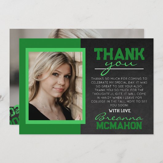 Green Chalkboard Graduation Carte de remerciements