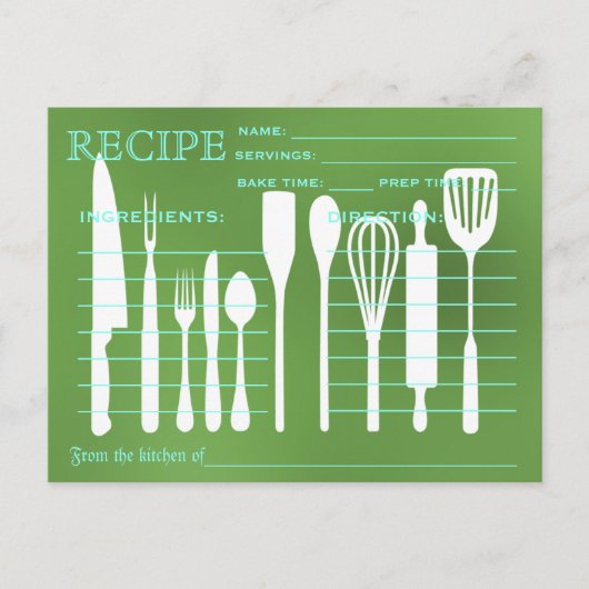 Green Chalkboard Retro Recipe Card Kitchen Tools Briefkaart (Voorkant)