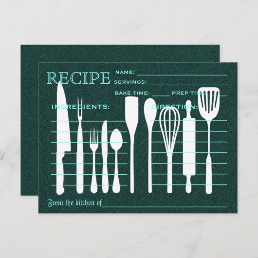 Green Chalkboard Retro Recipe Card Kitchen Tools Briefkaart (Voorkant / Achterkant)