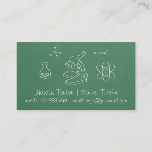 Green Chalkboard Science Teacher Visitekaartjes (Voorkant)