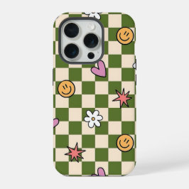 Green Checkerboard Aesthetic Phone Case iPhone 15 Pro Hoesje