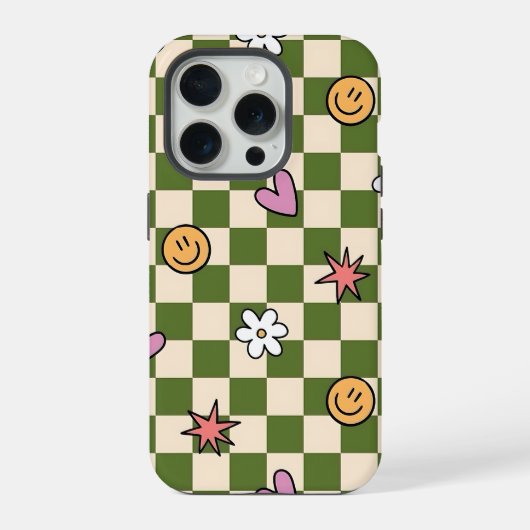 Green Checkerboard Aesthetic Phone Case iPhone Hoesje (Achterkant)
