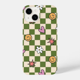 Green Checkerboard Aesthetic Phone Case iPhone 14 Hoesje