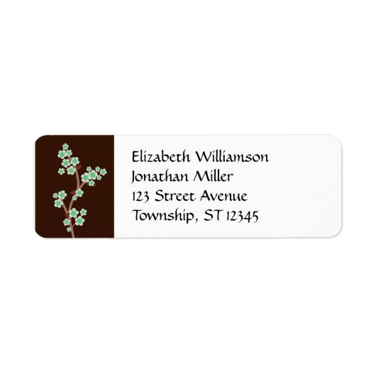 Green Cherry Blossom Brown Return Address Labels (Voorkant)