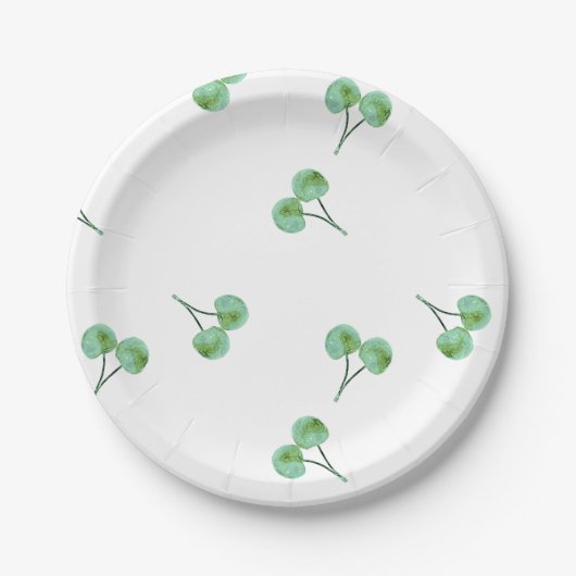 Green Cherry Pattern Papieren Bordje (Voorkant)