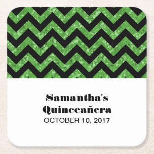 Green Chevron Glitter Quinceañera Onderzetters