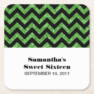 Green Chevron Glitter Sweet 16 Onderzetters