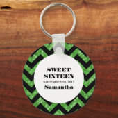 Green Chevron Glitter Sweet 16 Sleutelhanger (Voorkant)