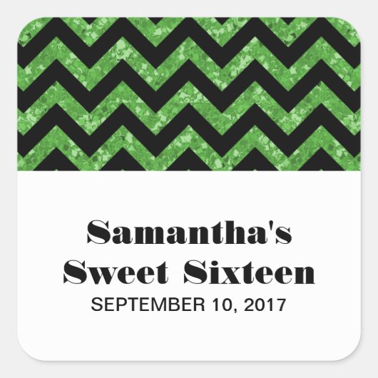 Green Chevron Glitter Sweet 16 Stickers (Voorkant)
