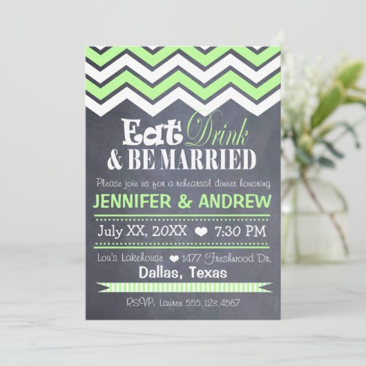 Green Chevron Rehearsal Uitnodiging (Staand voorkant)