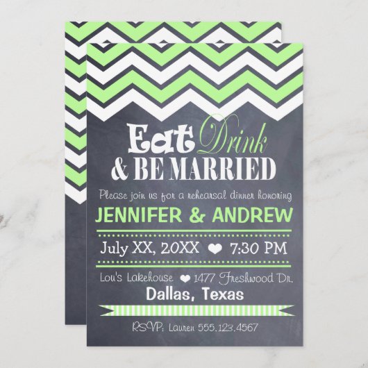 Green Chevron Rehearsal Uitnodiging (Voorkant / Achterkant)