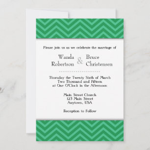 Green Chevron Wedding Invitation Kaart