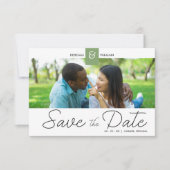Green Chic Custom Photo Instant Engaged Couple Save The Date (Voorkant)