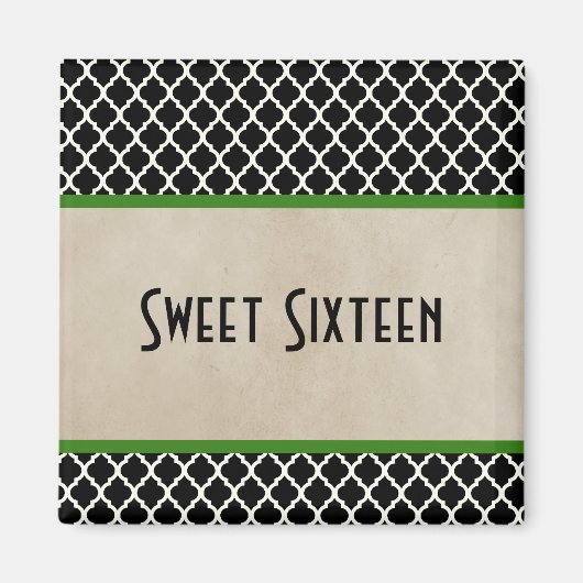 Green Chic Quatrefoil Sweet 16 Magnet (Devant)