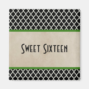 Green Chic Quatrefoil Sweet 16 Magnet Magneet