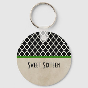 Green Chic Quatrefoil Sweet 16 Sleutelhanger