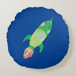 Green Childish Space Rocket Star Rond Kussen