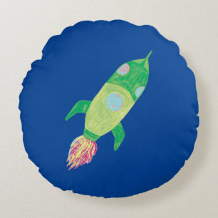Green Childish Space Rocket Star Rond Kussen