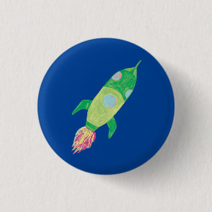 Green Childish Space Rocket Star Ronde Button 3,2 Cm