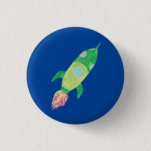 Green Childish Space Rocket Star Ronde Button 3,2 Cm (Voorkant)