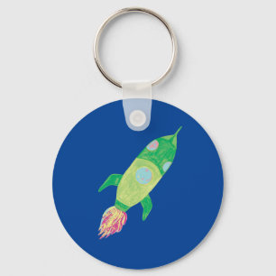 Green Childish Space Rocket Star Sleutelhanger