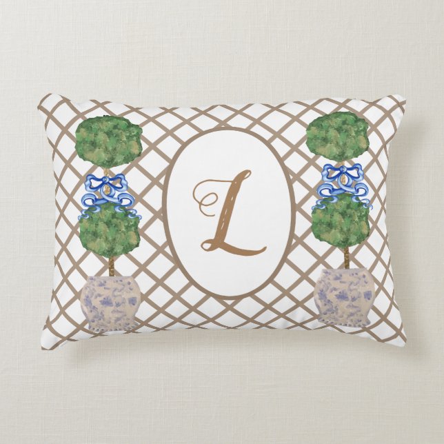 Green Chinoiserie Ginger Jar Jars Topiary Basket T Accent Kussen (Voorkant)