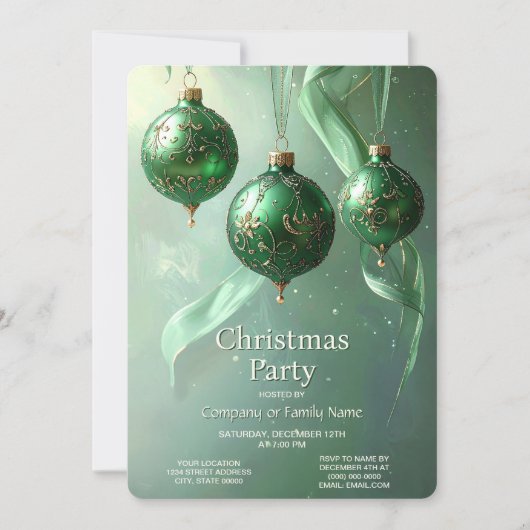 Green Christmas Ball Holiday Party Invitation (Devant)