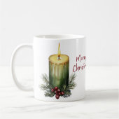 Green Christmas Candle Pine Berry Coffee Mug  (Gauche)