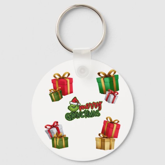Green Christmas Creature with Gift Boxes Sleutelhanger (Voorkant)