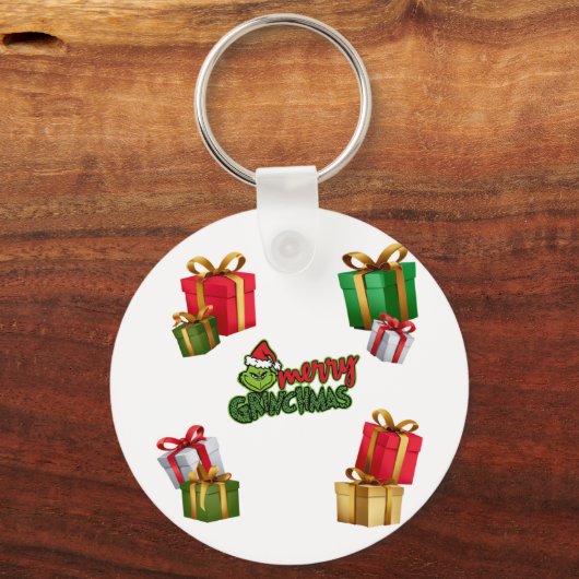 Green Christmas Creature with Gift Boxes Sleutelhanger (Voorkant)