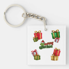 Green Christmas Creature with Gift Boxes Sleutelhanger