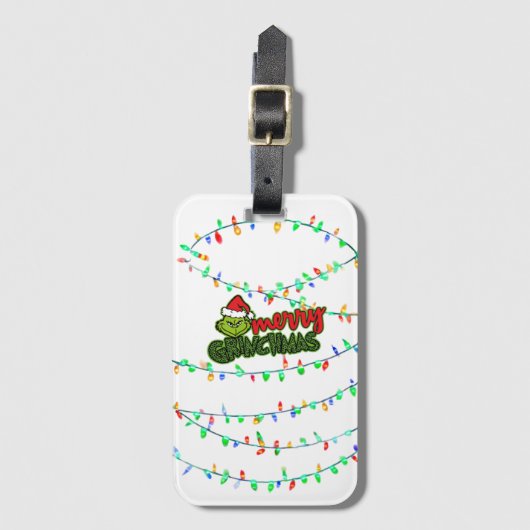 Green Christmas Creature with Holiday Lights Bagagelabel (Voorkant (verticaal))