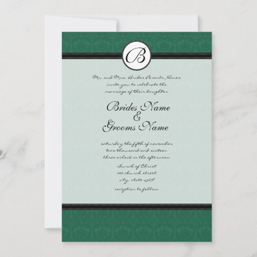 Green Christmas Damask Mariages Invitations (Devant)