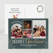 Green Christmas Family Photo carte postale de coll (Devant / Derrière)