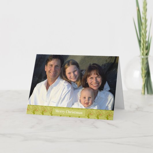 Green Christmas Floral Bird Imprimer Carte de vaca (Devant)