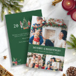 Green Christmas Photo Collage Carte de vacances<br><div class="desc">Green Christmas Photo Collage Carte de vacances. Ce carte photo de Noël joyeux et unique présente un collage photo de 3 photos sur le devant et du texte pour la personnalisation. Le dos comprend un tatouage à l'aquarelle peint à la main des soldats autour d'un bel arbre avec du texte...</div>