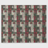 Green Christmas Rustic Plaid Wrapping Paper Cadeaupapier (Vlak)