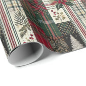 Green Christmas Rustic Plaid Wrapping Paper Cadeaupapier (Rol Hoek)