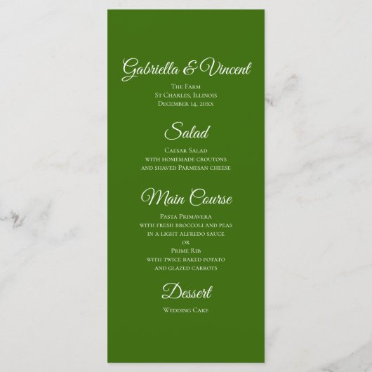 Green Christmas Tree Winter Wedding Menu (Dos)