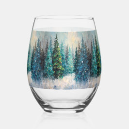 Green Christmas Trees Winter Forest Wijnglas Zonder Voet