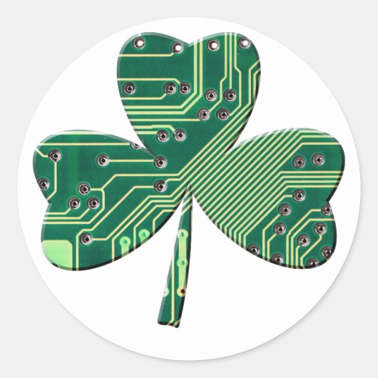 Green Circuit Board St Patrick Day Shamrock Ronde Sticker (Voorkant)