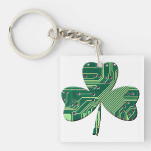 Green Circuit Board St Patrick Day Shamrock Sleutelhanger