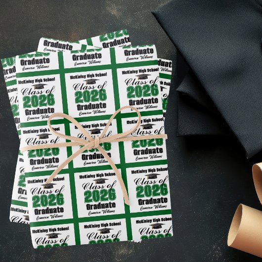 Green Class of 2026 Customized Graduation Inpakpapier Vel