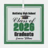 Green Class of 2026 Graduation Custom Christmas Glas Ornament (Voorkant)