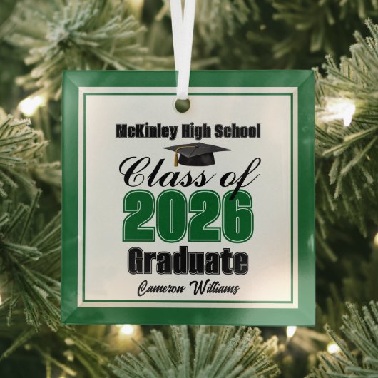 Green Class of 2026 Graduation Custom Christmas Glas Ornament (Insitu)