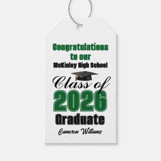 Green Class of 2026 Graduation Party Custom Cadeaulabel (Voorkant)