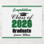 Green Class of 2026 Graduation Party Custom Sparkling Wijnetiket (Enkel label)