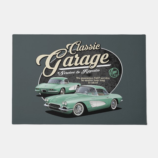 Green Classic Car Garage Deurmat (Voorkant)