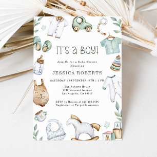 Green Clothes and Toys Baby Boy Shower Kaart